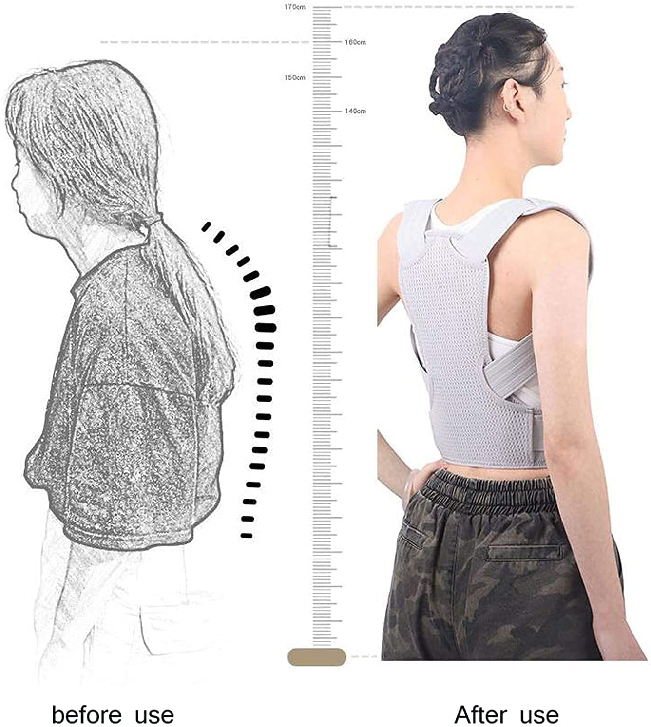 Ból pleców Korektor Postury Powrót Hump Korekta Pas Regulowany Prostownica Wstąpienia Zapewniająca ulga bólu z Neck Back Shoulder(Black,S)
