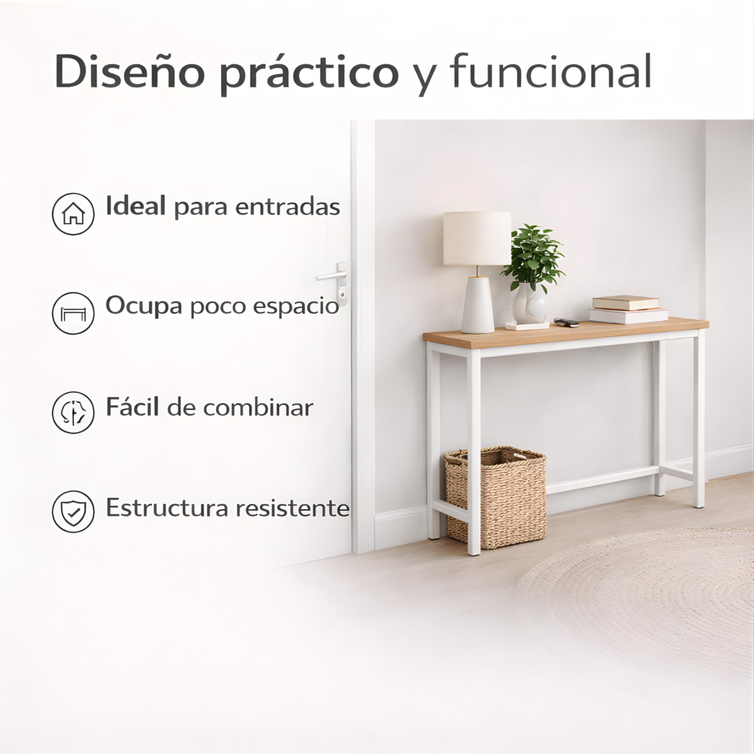 Mueble Entrada, Ideal para Recibidores de Entrada, Mueble Recibidor con diseño Moderno, Color Blanco con Roble Sonoma, 80 x 25 x 80 cm. EON