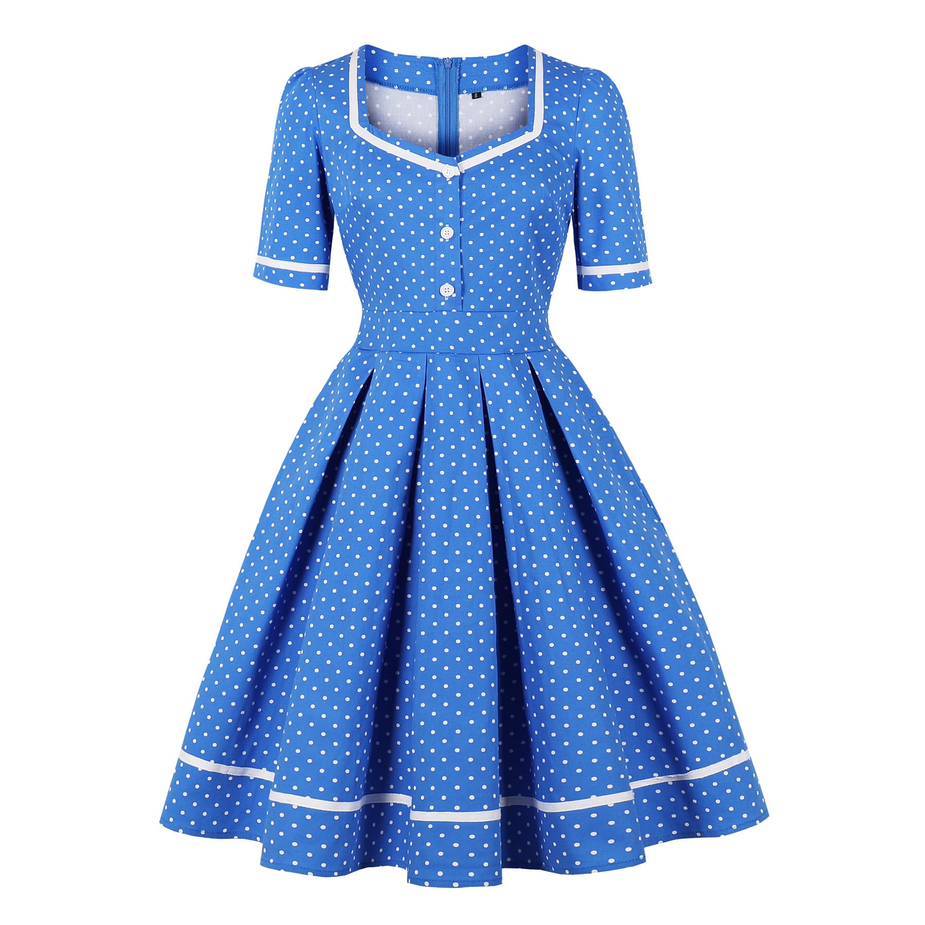 Wellwits Robe Femmes Blanc Bordé Pois Cocktail Vintage des Années 1950