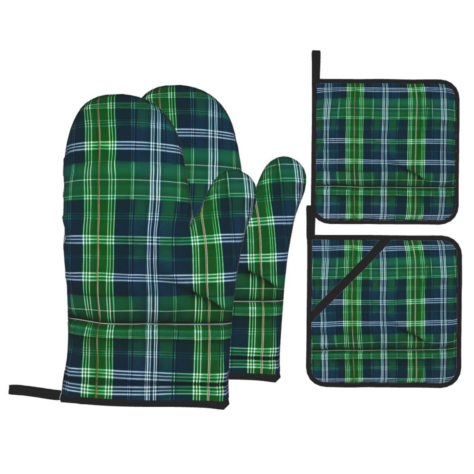 Blue Scottish Tartan Print Oven Mitts,Pot Holders, Heat Resistant Oven Mitts Gloves,Hot Pads for Kitchen Cooking Grill