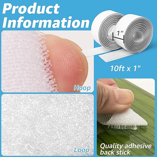 Miniatura 2 de Art3d Rollos de gancho y bucle de 10 pies x 1 pulgada con parte trasera adhesiva, tira adhesiva de doble cara, resistente, color blanco