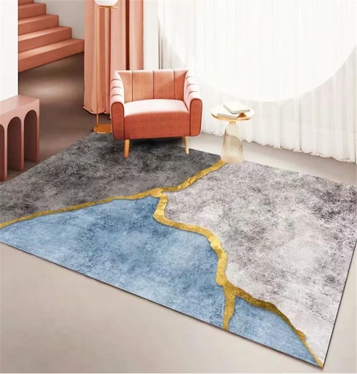 Tapis d extérieur pour terrasse et salon de jardin lavable gris-bleu