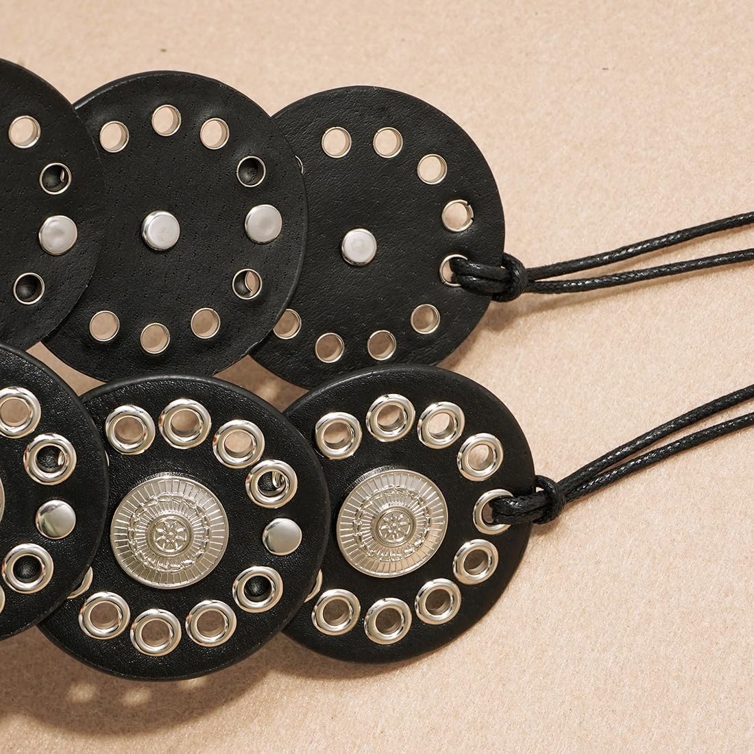 Women Western Disc Belt Boho Disk Concho Leather Belts Adjustable Knot Tie Waist Belts for Dresses - Image 3