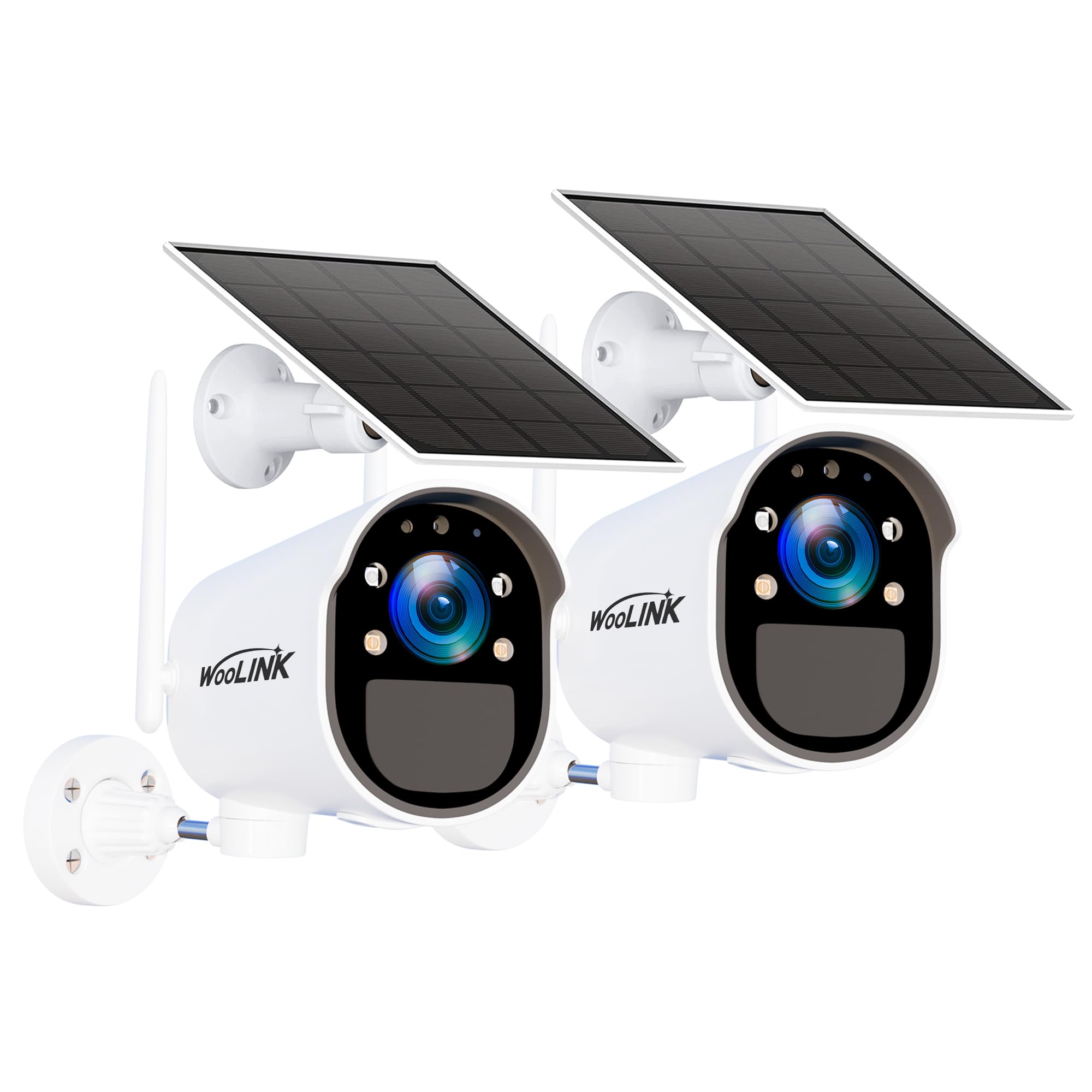 WOOLINK 2PK Solar Security Cameras Wireless Outdoor with PR 225°, 2.4GHz WiFi Cameras for Home Security with Solar Panel, AI Detection, 1080P Color