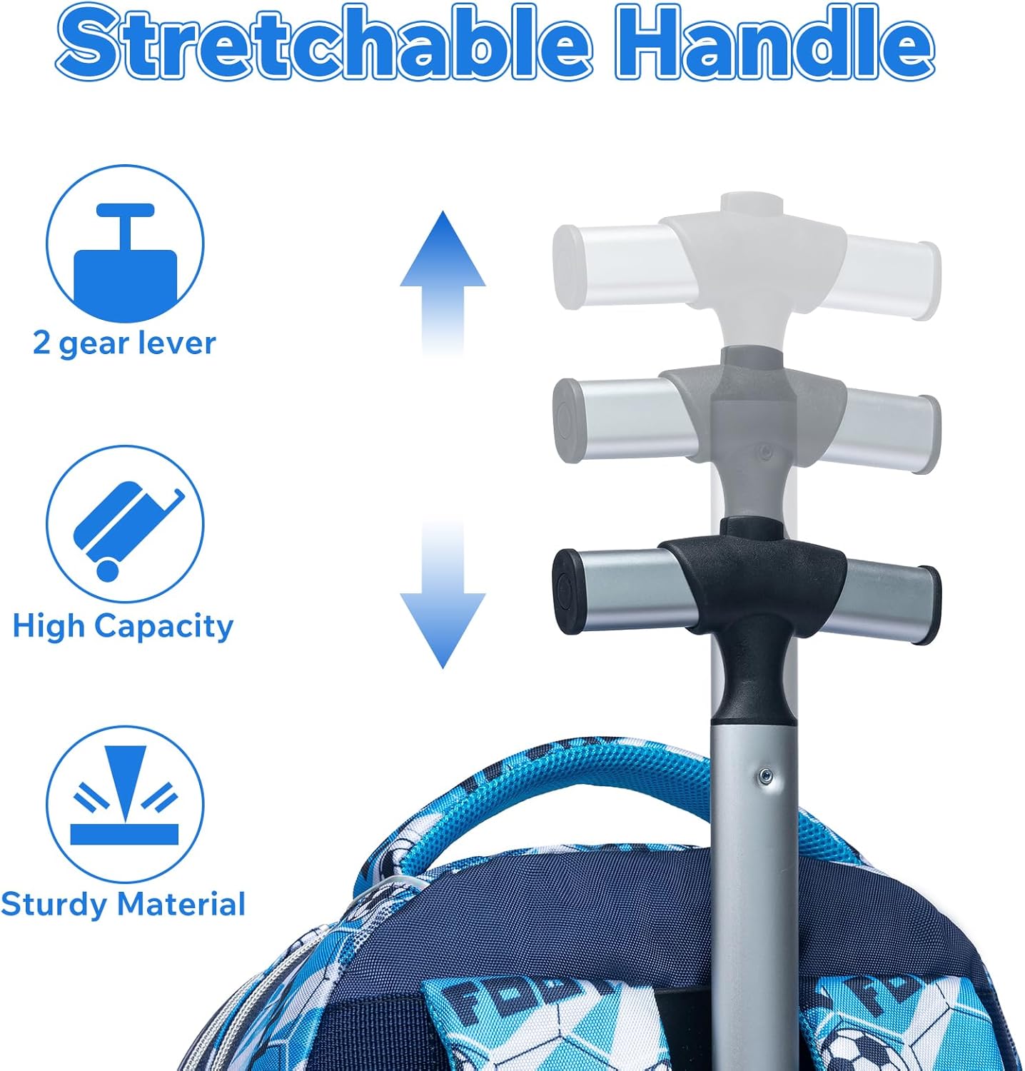 Egchescebo Kids Rolling Football Backpack for Boys Trolley Suitcases Luggage Travel with Wheels Bookbag Wheeled 17