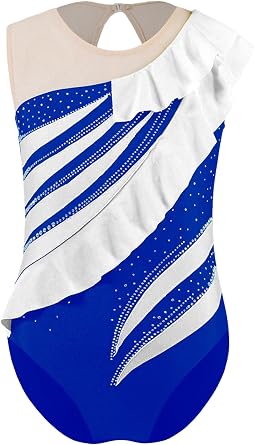 Linjinx Kids Shiny Rhinestone Sleeveless Ruffle Gymnastics Tank Leotard Sparkly Dance Unitard for Girls 6-16 Years