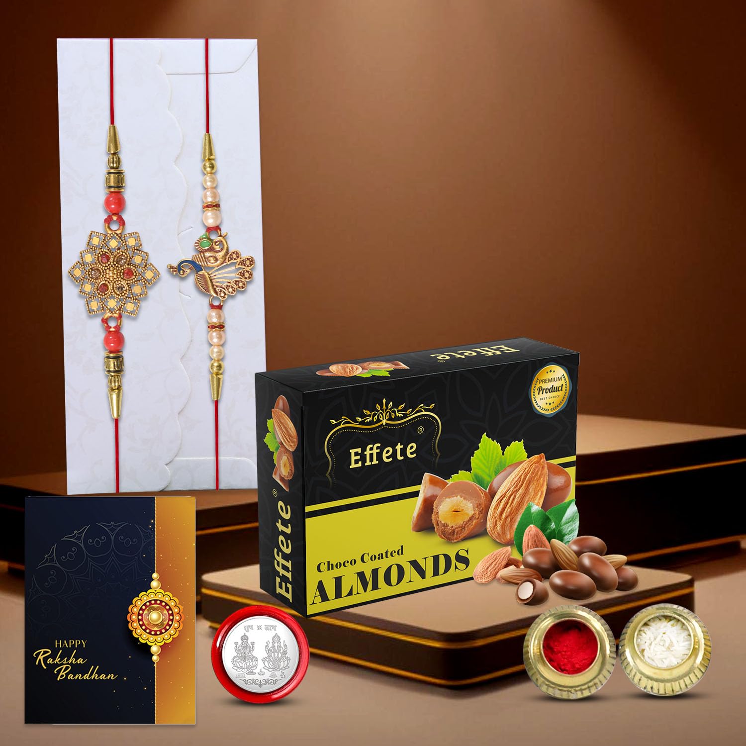 DeoDap Rakhi (K2_3+10_CA32) & Chocolate Almonds 32gm| Rakhi for brother with gift | handmade rakhi |rakhi combo for brother | stylish rakhi for brother | Set of 2 Rakhi |-image-16