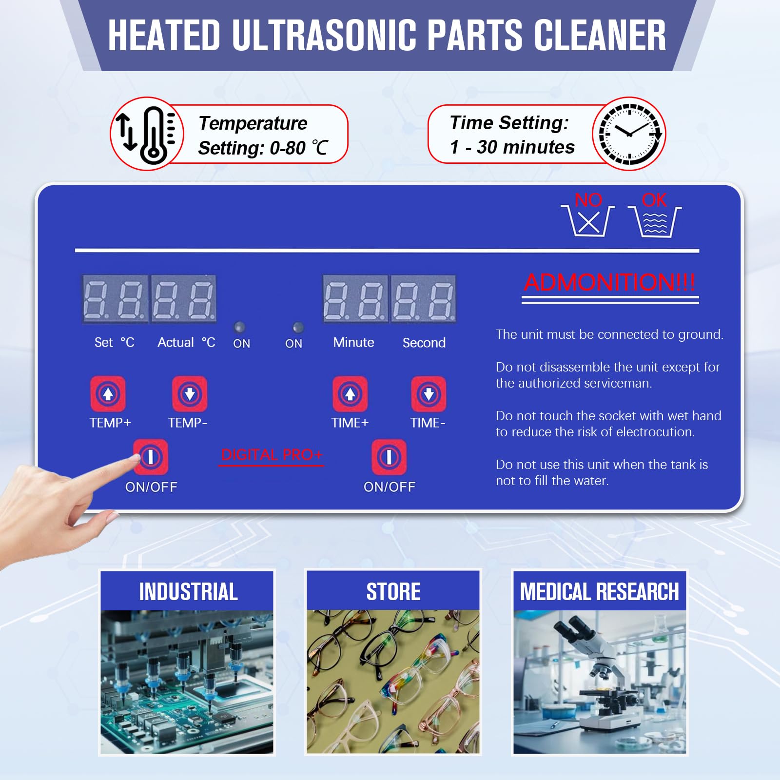 Limpiador ultrasónico de carburador, limpiador ultrasónico de piezas de 15 L, limpiador ultrasónico industrial de piezas con calentador y temporizador digital, limpiador ultrasónico de carbohidratos