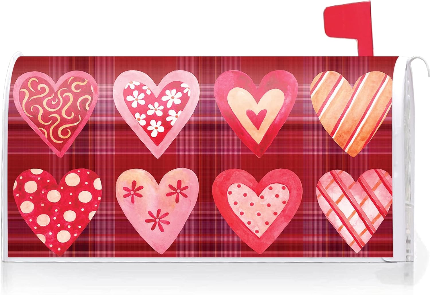 Texupday Love Heart Decoration Valentine's Day Mailbox Cover with Magnetic Strip Holiday Mailbox Wraps Post Letter Box Cover Standard Size 21" X 18" for Garden Outdoor Yard Decor