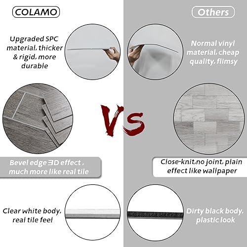 Miniatura 8 de COLAMO 24 piezas de azulejos para despegar y pegar, gruesos y rígidos de roble gris envejecido, paneles autoadhesivos de imitación para pegar en