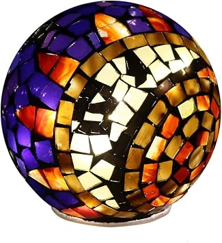 Flora 6-Inch Mosaic Glass LED Globe Battery Operated Cordless Decorative Table Lamp for Indoor and Outdoor Use Warm Ambient Light for Patio, Garden, and Home Decor