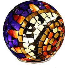 Flora 6-Inch Mosaic Glass LED Globe Battery Operated Cordless Decorative Table Lamp for Indoor and Outdoor Use Warm Ambient Light for Patio, Garden, and Home Decor