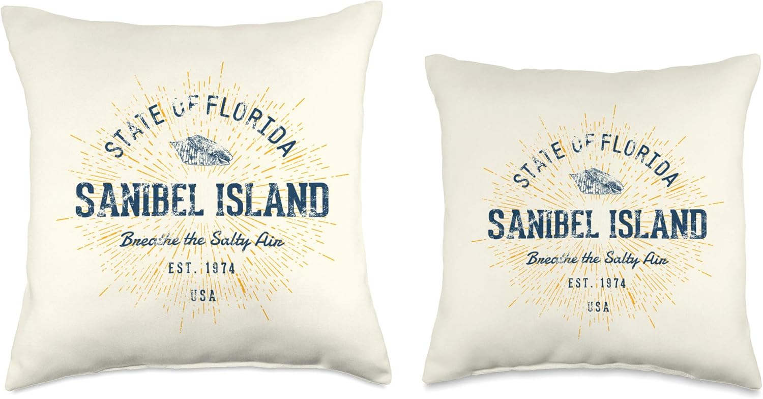 Vintage Sanibel Island Throw Pillow