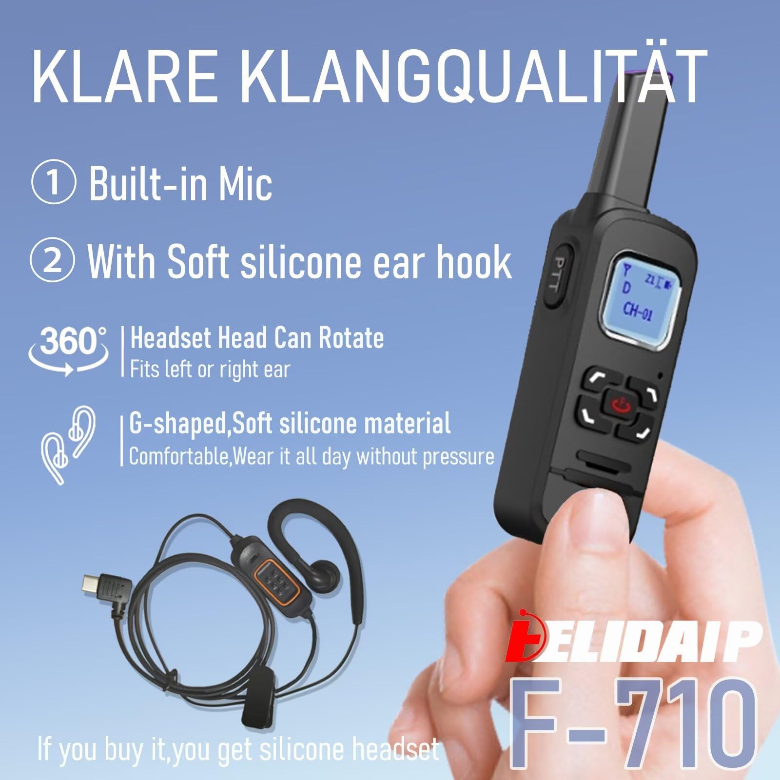 F-710 Funkgerät DMR Digital/Analog Dual-Mode Mini Walkie Talkie | mit LCD, PC-programmierbar,1450mAh USB-C,61g Leicht Tragbar Funkgeräte für Restaurant Sicherheit Reisen Outdoor, 1 Stück
