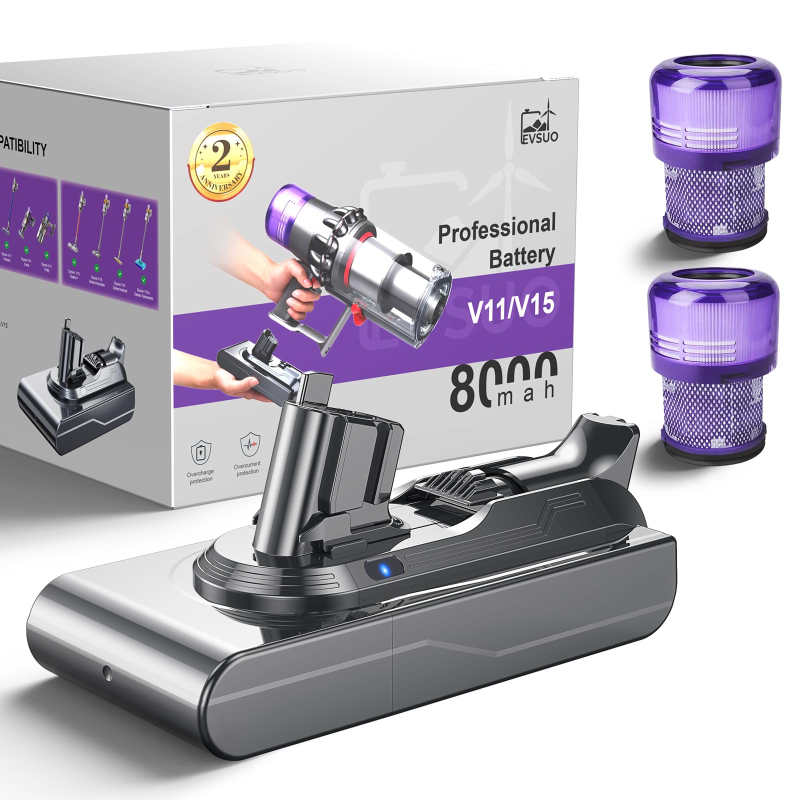 Amazon.com: EVSUO 8000mAh V15 Battery Replacement for Dyson