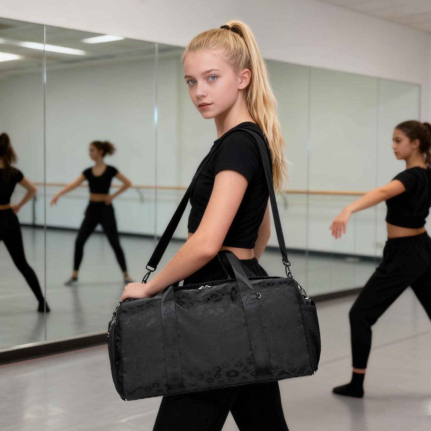 Dance Bag for Girls Duffle Bag Girls Overnight Bags Sleepover Gym Gymnastics Bags with Shoe Compartment and Wet Pocket,Leopard Shape - Image 8
