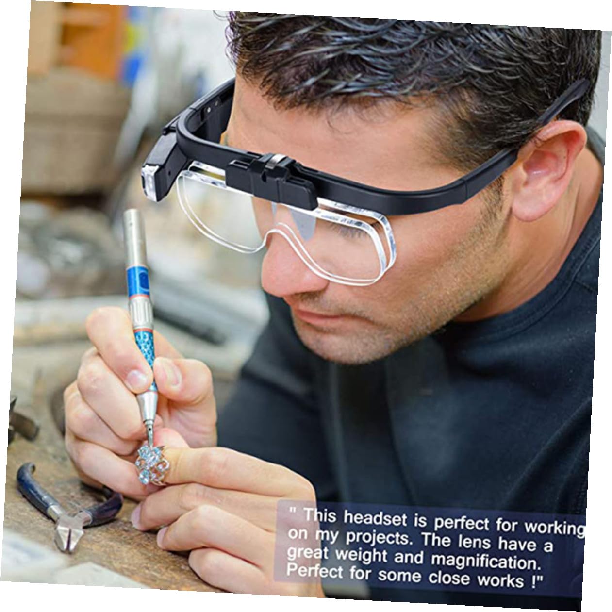 TEHAUX Gafas de Lectura Lupa y Luz LED Recargable, Diseño Ergonómico, Lente Óptica Acrílica y Accesorios Metálicos para Trabajo de Precisión y Lectura