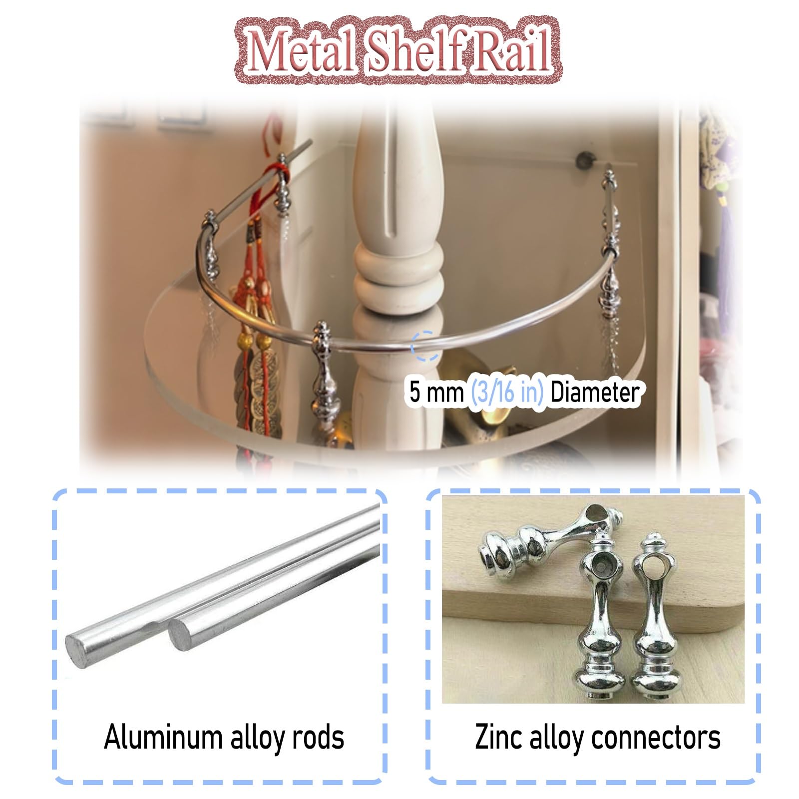 Barre di protezione per mensole in argento, per mobili da armadio, accessori per ringhiera contemporanea, ribaltabile, facile installazione (61 cm)