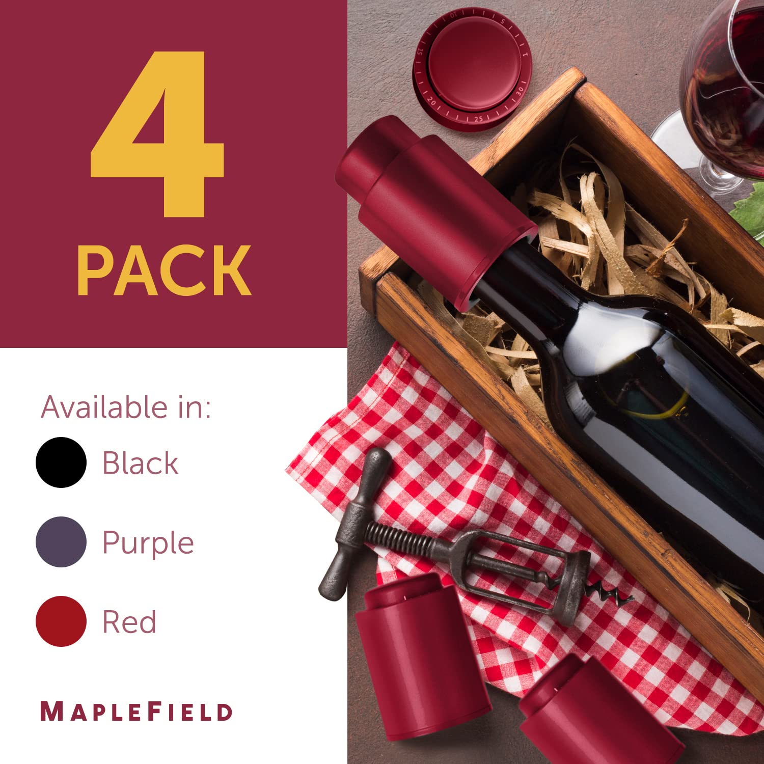 Tapón de vino al vacío, a prueba de fugas, ahorra vino para otro día, sellado al vacío para mayor frescura, gran regalo para los amantes del vino (plástico rojo, 4)