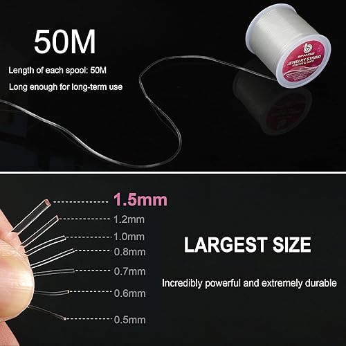 Miniatura 4 de Cuerda elástica de 0.059in y 164.0ft para hacer joyas, cuerda elástica de cristal, cuerda elástica para pulseras, collares, joyas y suministros de