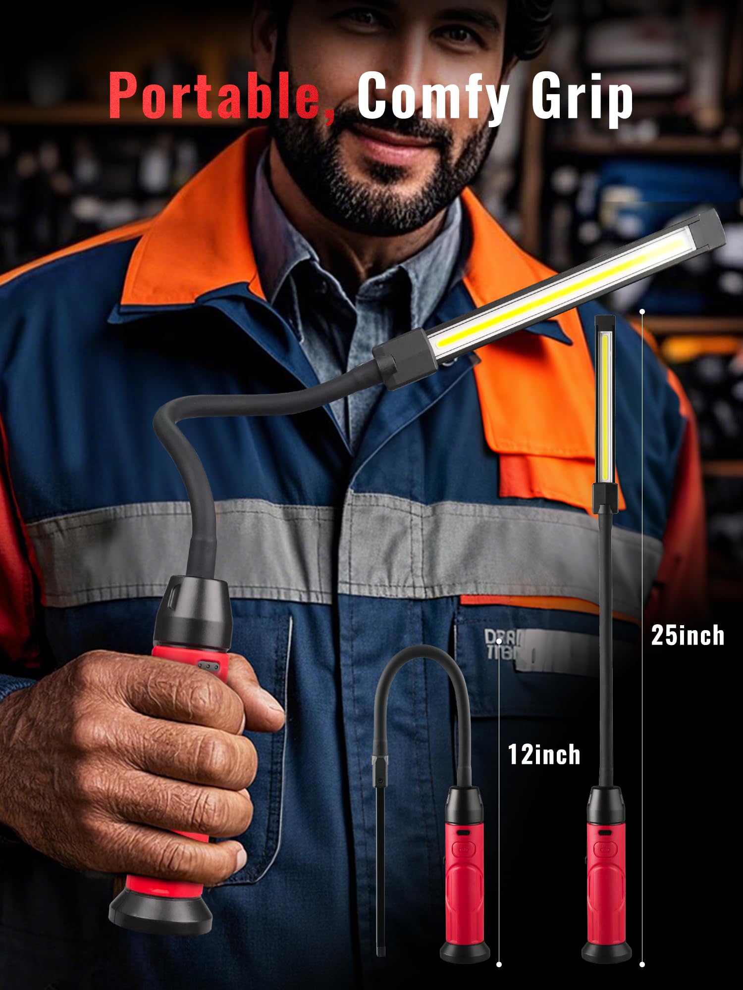 Wiederaufladbare Arbeitsleuchte Magnetisch, 800LM LED Arbeitsleuchte mit flexiblem Schwanenhals, 3 Modi Mechaniker Licht für Werkbank, Auto-Reparatur, Drehmaschine, Geschenk für Männer