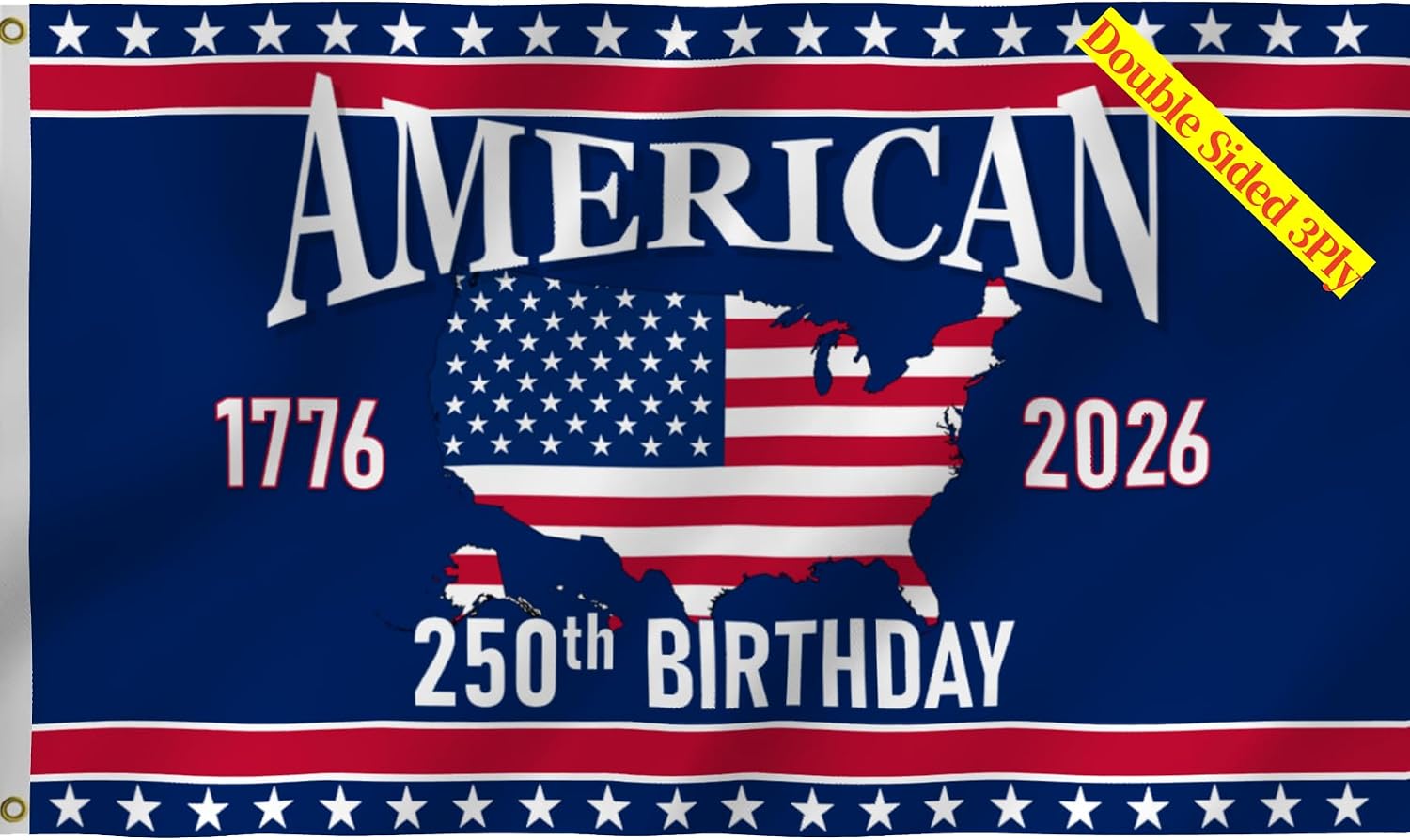 American 250th Birthday Flag 3x5FT, Double Sided 3Ply, 1776 2026 US Flags, Men Women Banner,Vibrant Colors, Double Stitched with 2 Brass Grommets, Bar Garden Street Decoration, GYM, Office Decor,Indoor Outdoor Use,Gifts. (3x5ft3ply)