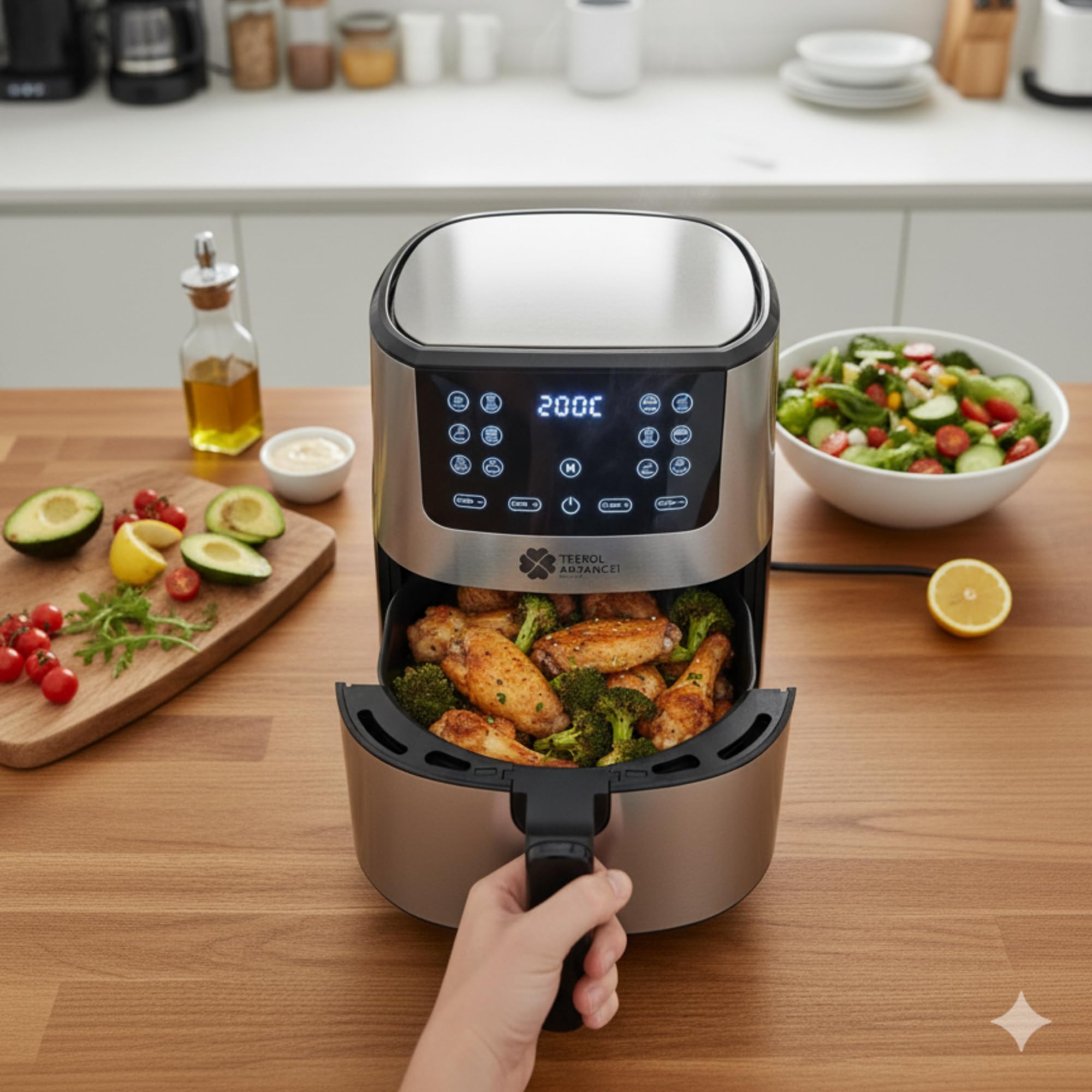 Air fryer TREBOLFRY 5.0 – 5 L, 1300 W, 12 Programas, Tecnología de Aire 360°, Sin Aceite, Temporizador 60 min, Temperatura 60-200 °C, Libre de BPA y PFOA – Cocina Saludable y Rápida(5 Litros)