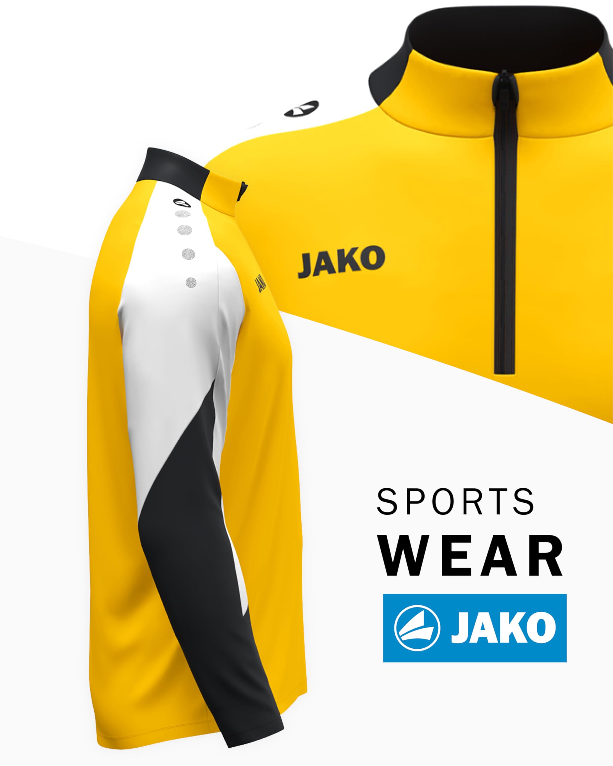 JAKO Unisex Ziptop Dynamic, gelb/weiß/schwarz, S – Ansicht 3