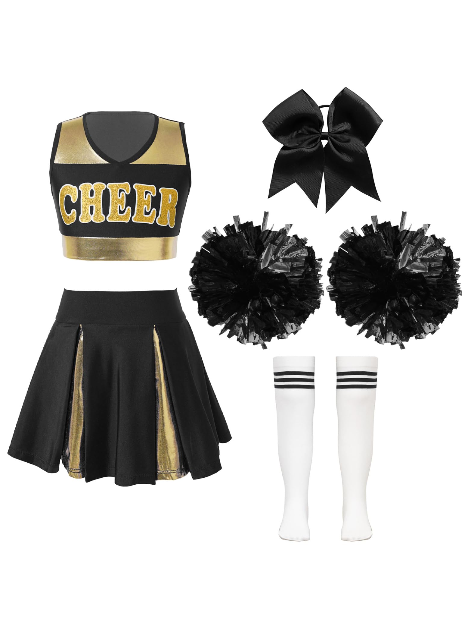 Miaeowve Kids Girls Cheer Leader Costume Outfit Set Cheer Team Uniform School Cheerleading Dance Fancy Dress up A White&Black 11-12 Years