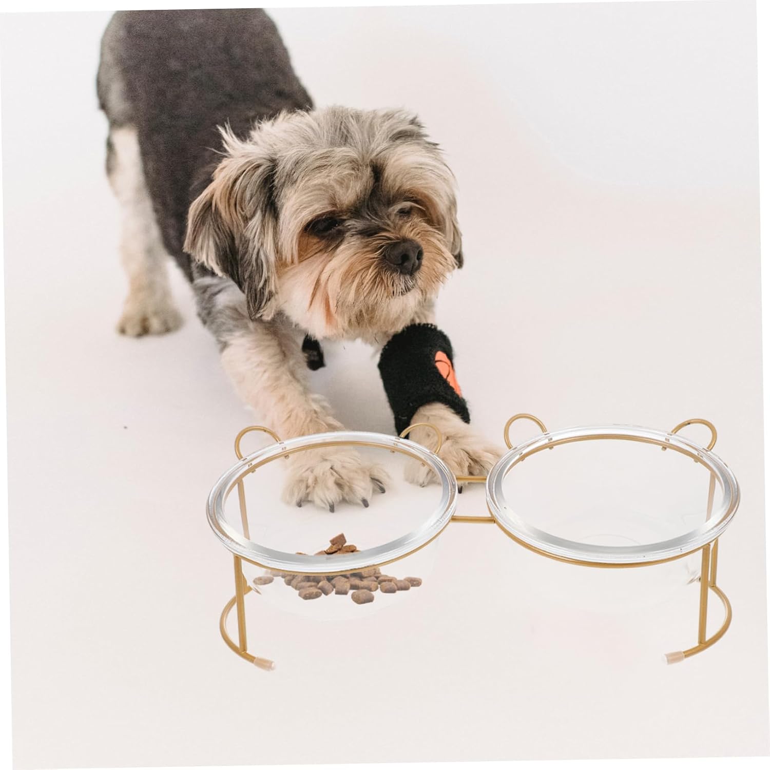 YARNOW Cat Double Bowl Stand Glass Pet Food Bowl Whisker-Friendly Home Pet Supply Skid-Resistant