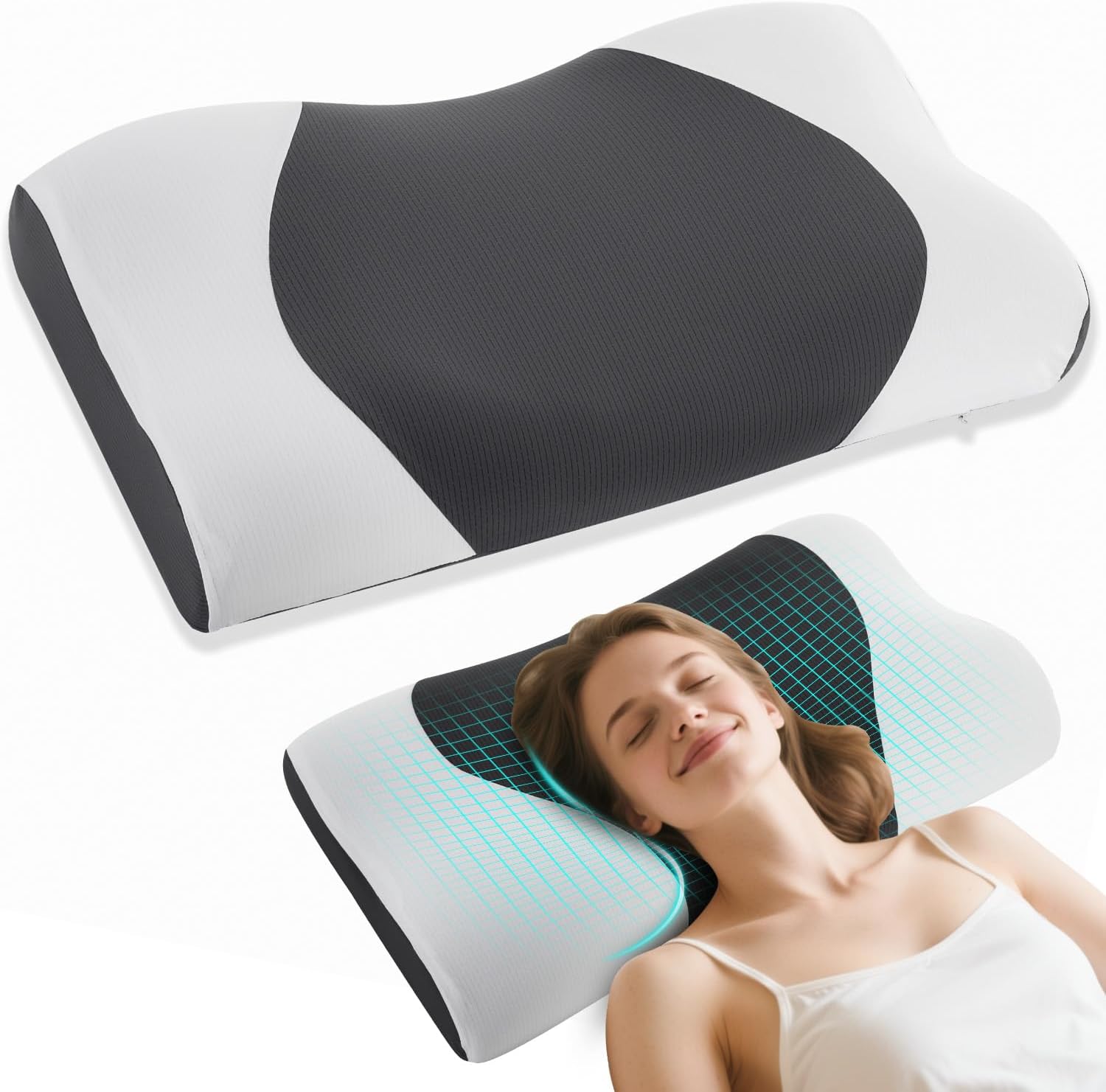 Cloud Align Pillow Deep Sleep Pillow, Zero-Pressure Cervical Neck Pillow for Side & Back Sleepers, Ergonomic Contour Orthopedic Cervical Shape Gently Cradles Head & Provides Neck Support