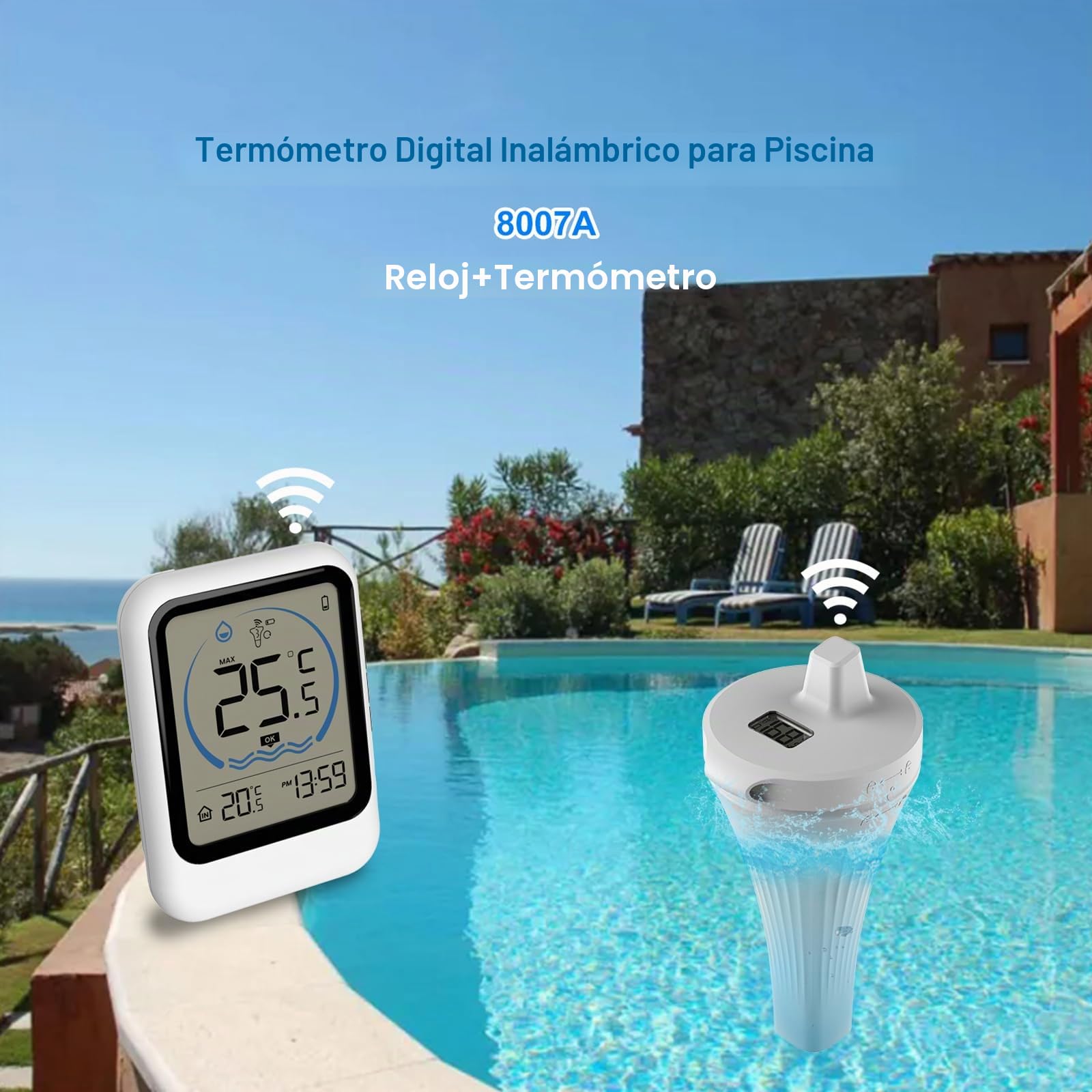 Termómetros Para Piscinas con Pantalla LCD,Termómetro Piscina Interior y Exterior, Termómetro Inalámbrico Para Piscinas Flotante para Piscinas, Jacuzzis, Spa, Bañeras