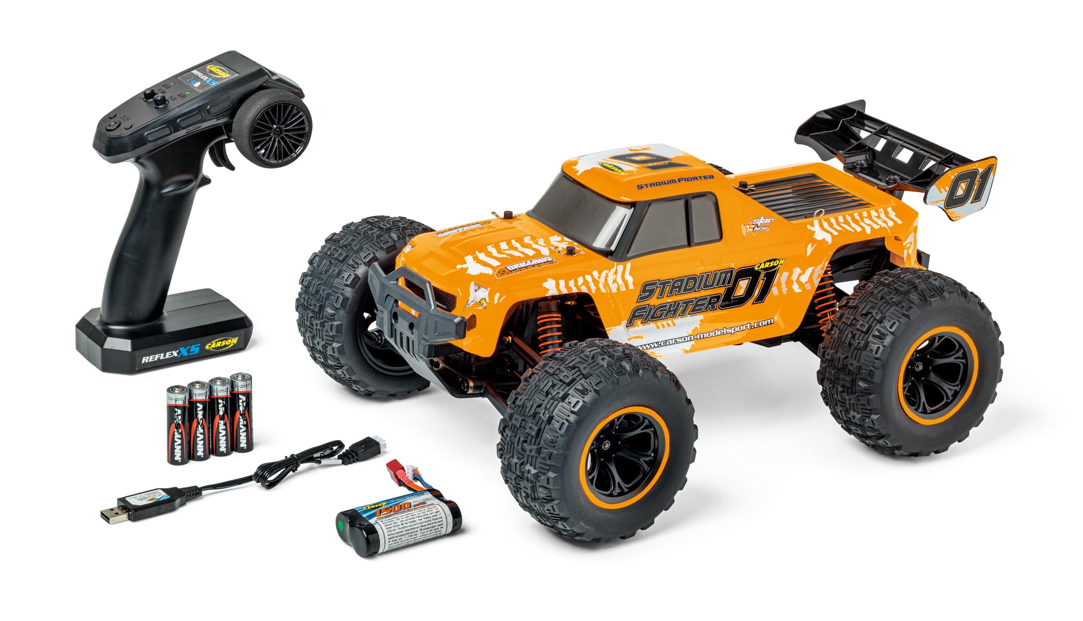 Carson 500404253 1:10 XS Stadium Fighter 100% RTR Naranja - Coche teledirigido, Buggy con radiocontrol, Incl. Pilas y Mando a Distancia, Buggy Todoterreno
