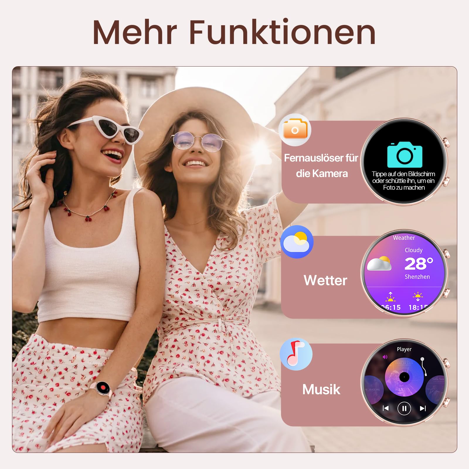 WalkerFit Smartwatch Mujer 1,39" HD para Hacer Llamadas, Reloj Fitness | Reloj inteligente IP67 con Bluetooth, iOS/Android, 100+ deportes, Monitor de frecuencia cardíaca, SpO2, sueño y ciclo Rosa
