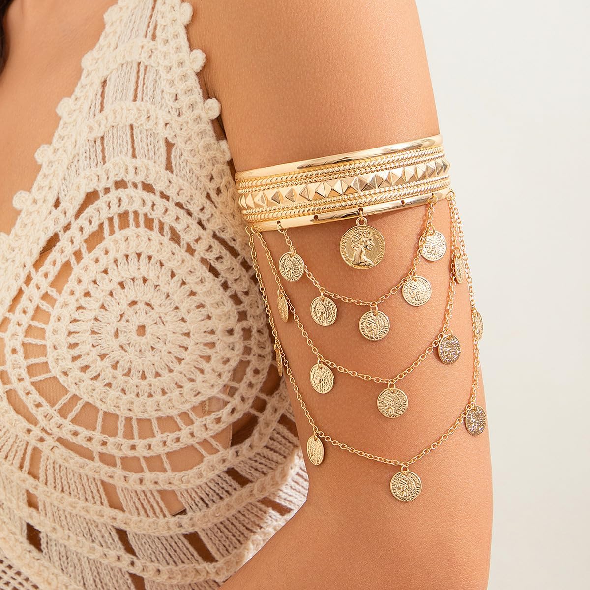 Arm Cuff Jewelry: Elevate Your Summer Style with this Stunning Gold Upper Arm Bracelet from India
