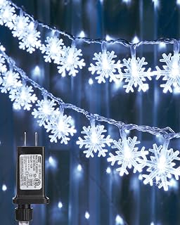 Flacchi White Snowflake String Lights 100 LED 33FT Christmas Lights Timer Plug in Fairy Lights 8 Modes Waterproof Connectable for Indoor Outdoor Wedding Birthday Xmas Decorations