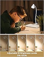 Vista 4 de Lámpara con clip USB, luz de lectura, 3 modos de color, 10 niveles de brillo regulable, lámpara de escritorio de cuello de cisne flexible