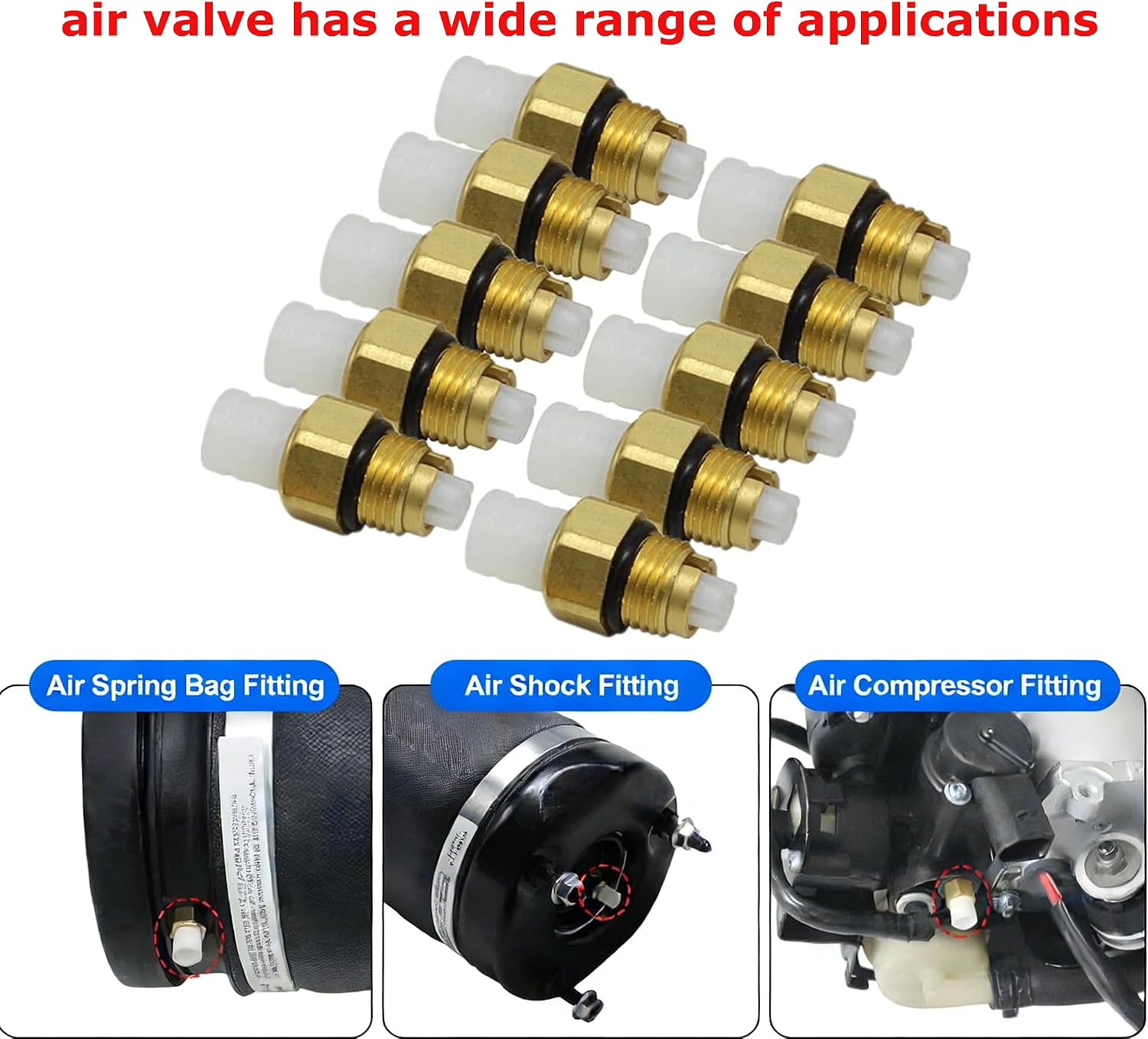 10pcs Air Compressor Valve M10 Compatible with Jeep Grand Cherokee WK2 11-2016, For Mercedes Benz W164 W251 W166 W212 W221 Air Suspension Pump Air Connector Brass Fittings 68041137AC