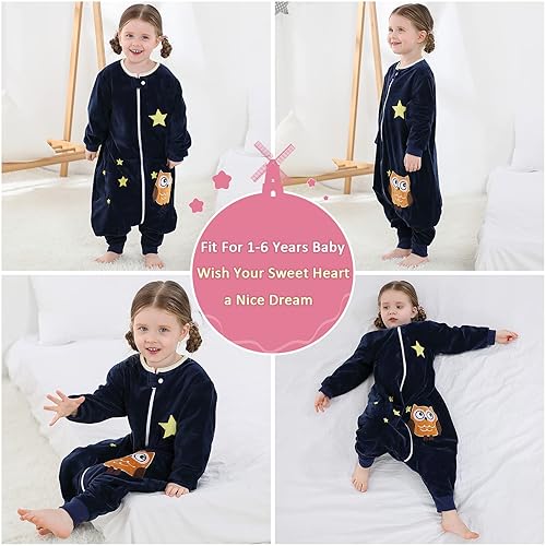 Miniatura 4 de MICHLEY Saco de dormir para bebé, manga larga con pies, manta de invierno para niños y niñas, búho, 5-6 años