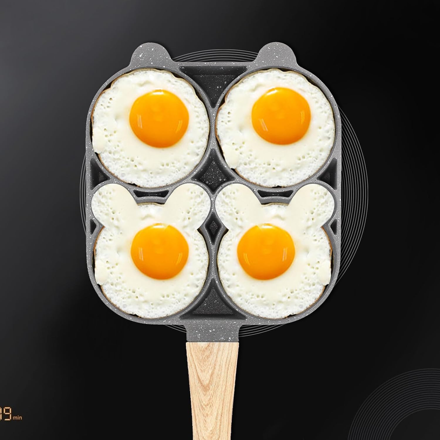 Nonstick Omelette Pan Mini Pancake Making Pan 4-hole Small Gas Stove Wood Grain Handle Kitchen Cooking
