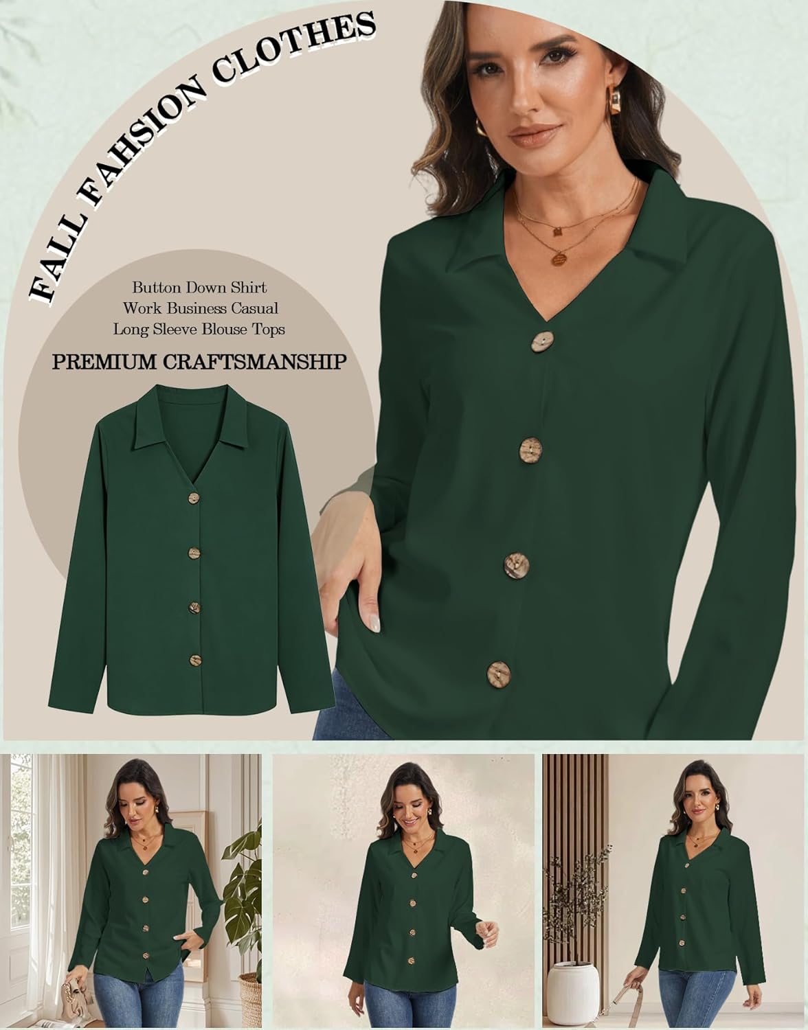 Women's Collared Button Down Shirts, Long Sleeve Wrinkle Free Dress Blouses, V Neck Corset Tops, Business Casual Outfits - Image 2