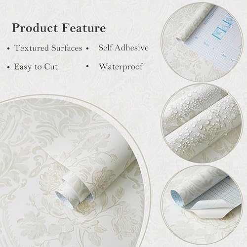Vista 17 de Ismoon Papel tapiz autoadhesivo para despegar y pegar, papel de contacto floral vintage, bohemio, acuarela, rosa, damasco, texturizado, extraíble
