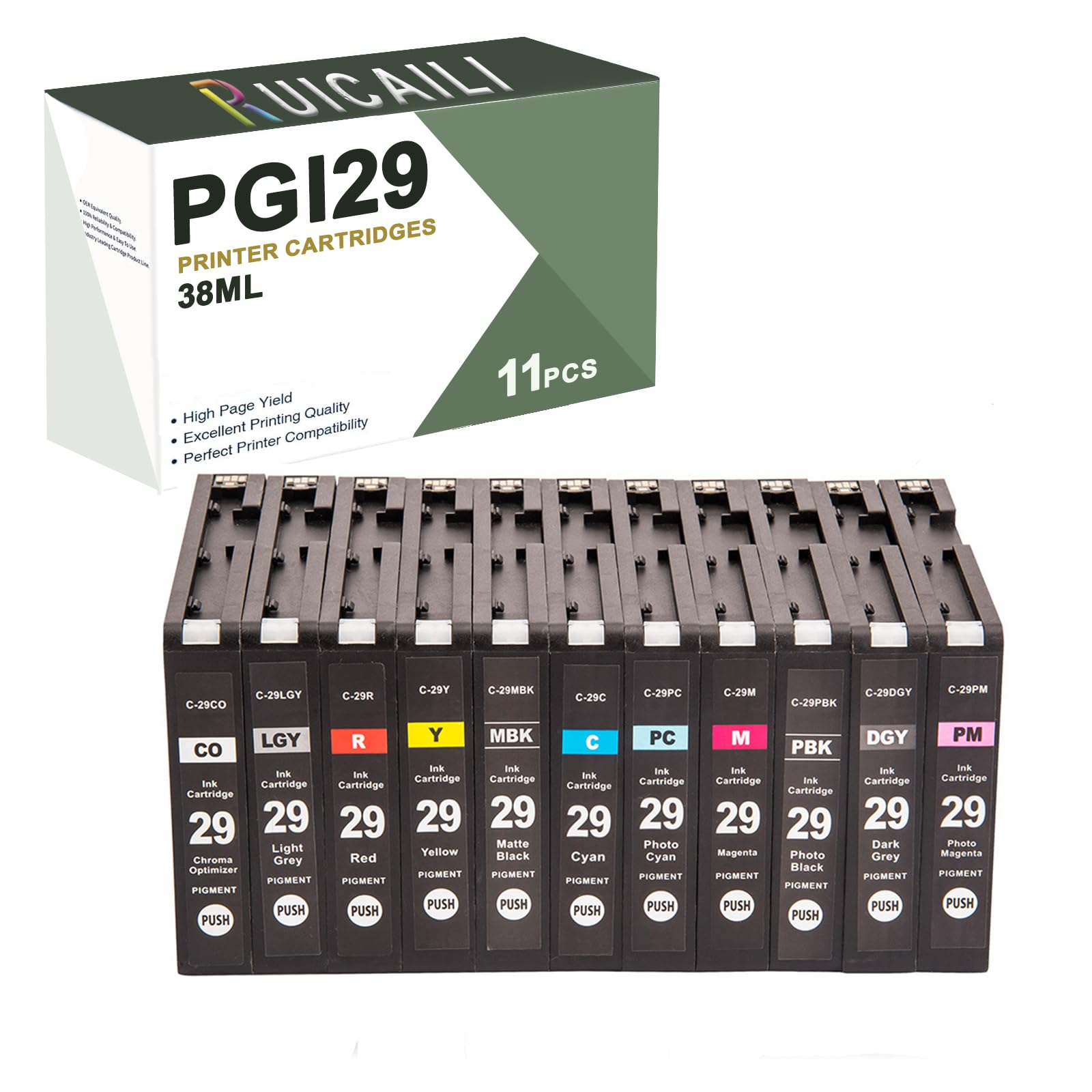 Wkłady atramentowe PGI29 PGI-29, opakowanie 11 x 38 ml, łącznie 418 ml, zamiennik do drukarki Canon PIXMA Pro-1