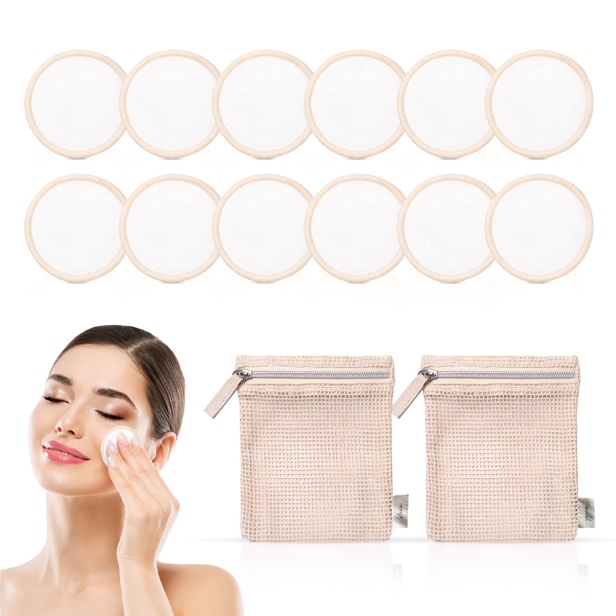 Sika Natural | 100% Organic Reusable Round Makeup Removing Pad | 12 Count Including 2 Bags