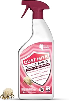 Dust Mite Killer Spray 1L: Immediate Effect, Dual-Action Allergen Reduction, Approved for use on Fabrics, Long-Lasting Defence - For Bedding, Upholstery & Carpets
