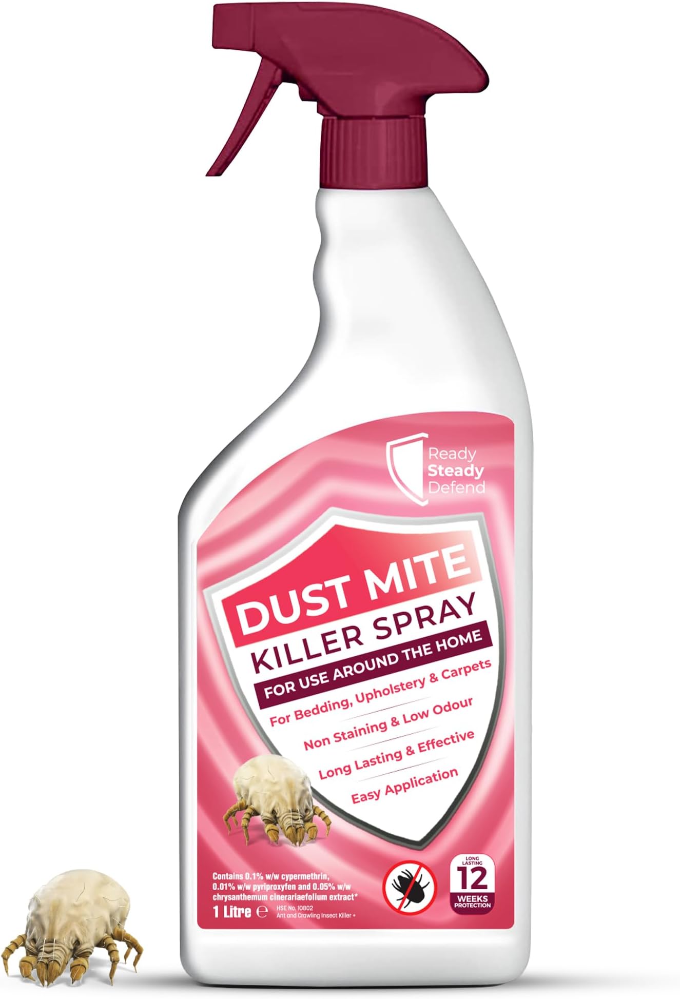 – Dust Mite Killer Spray 1L: Immediate Effect, Dual-Action Allergen Reduction, Approved for use on Fabrics, Long-Lasting Defence - For Bedding, Upholstery & Carpets
