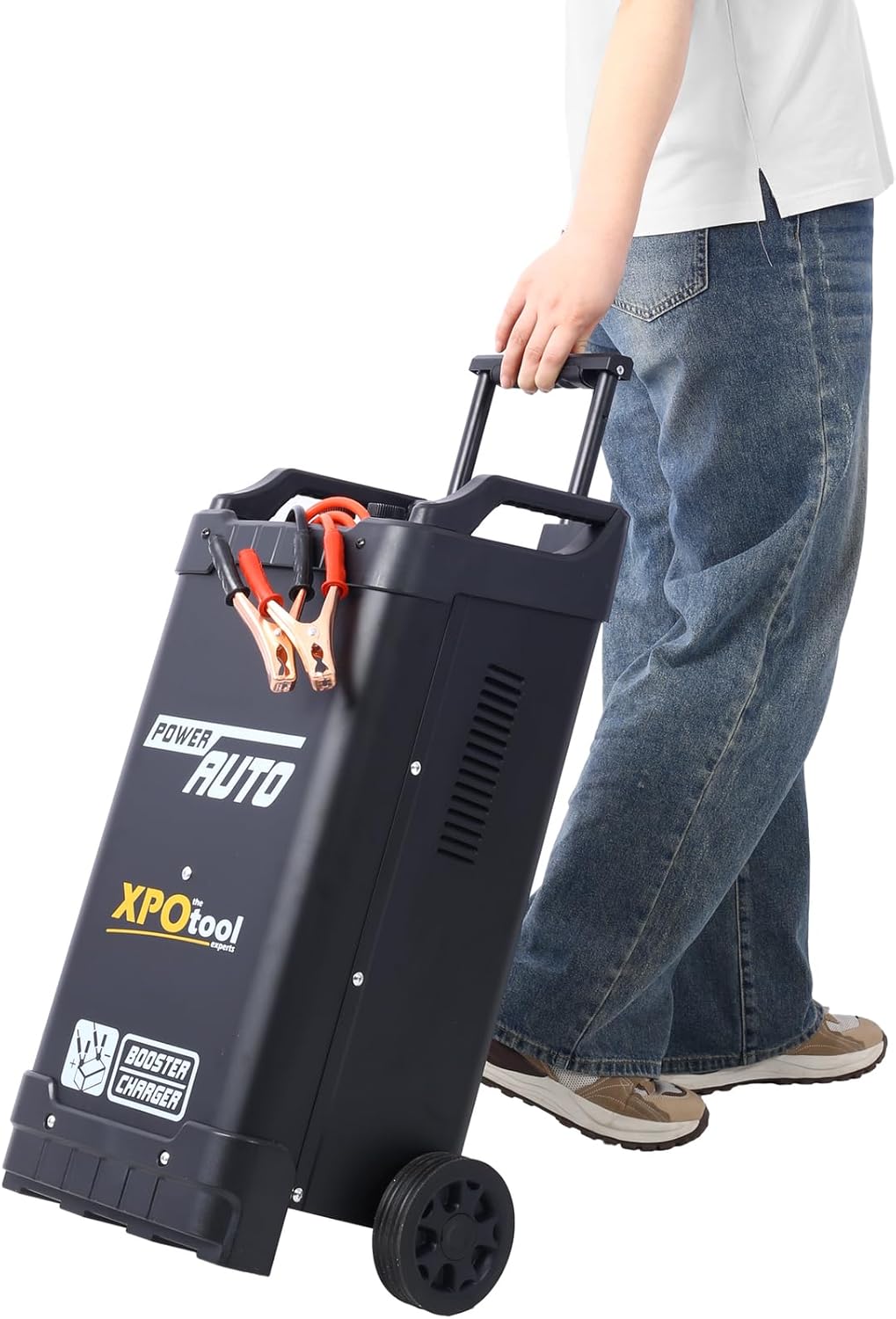 12V & 24V Wheeled Battery Charger and Maintainer with Jump Starter – Fully Automatic, Dial Display, Telescopic Handle, and Rapid Boost Modes for Automotive Batteries
