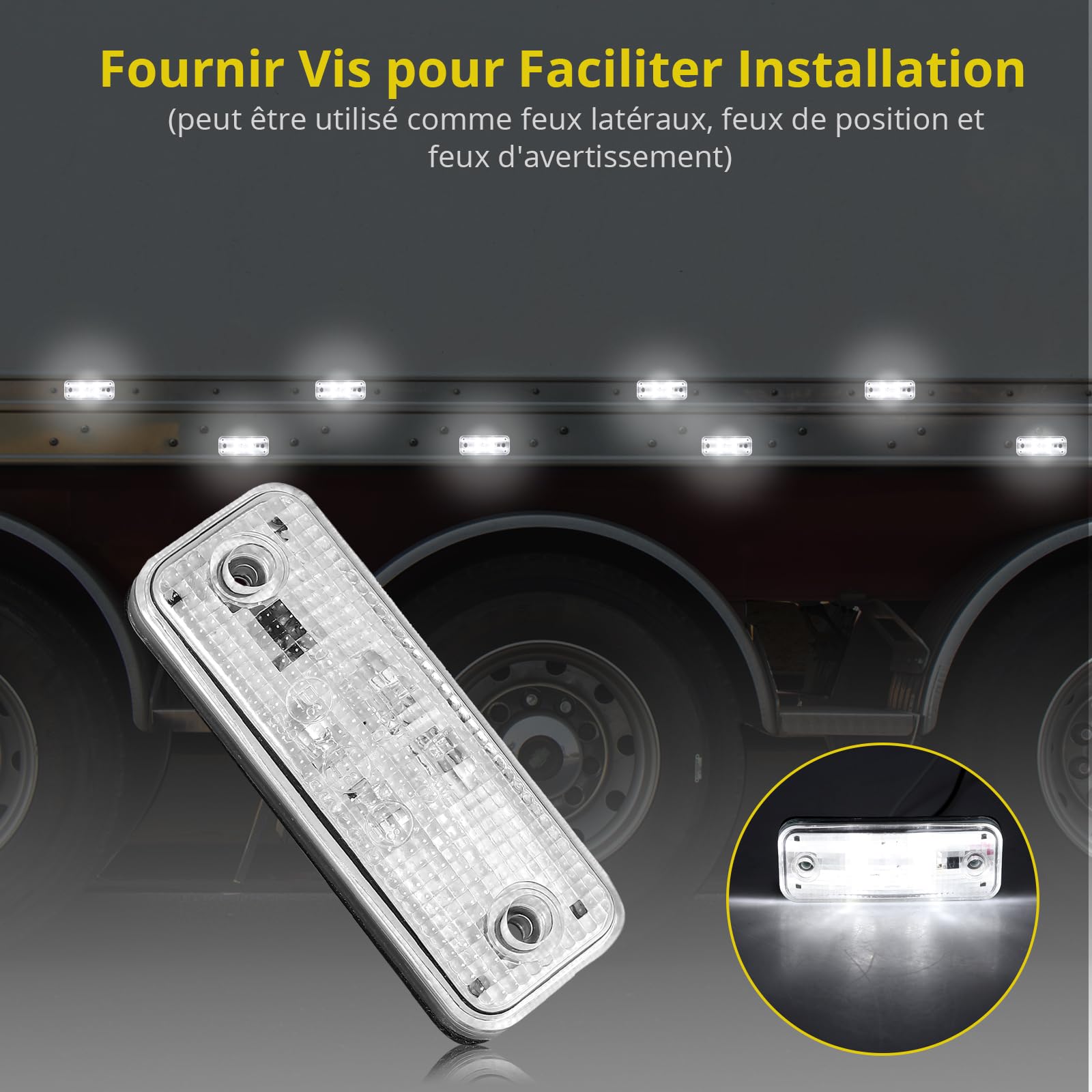 4 Feux De Gabarit Remorque PROZOR LED - 12V/24V - E-mark IP67 étanche - Blanc - Universal Pour Camions