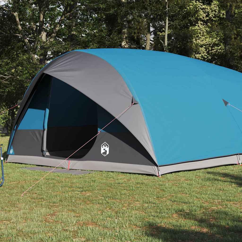 Namiot tunelowy dla 10 osób, namiot kempingowy z portem elektrycznym, zawieszką świetlną i 2 drzwiami, wodoszczelny namiot outdoorowy, 500 x 348 x 200 cm, niebieski