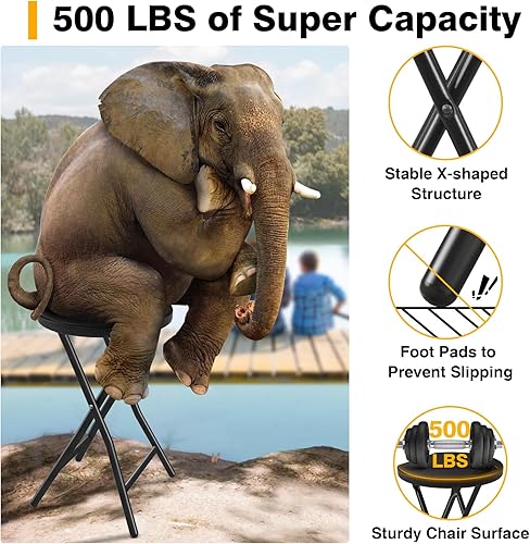 Miniatura 3 de TAVR Furniture Silla plegable portátil con asa, taburete plegable redondo resistente con capacidad de 500 libras para adultos, taburete plegable de